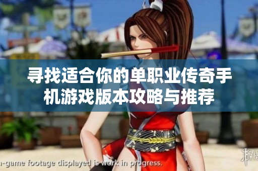 寻找适合你的单职业传奇手机游戏版本攻略与推荐