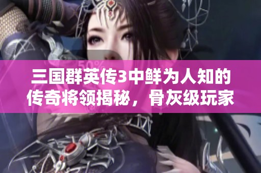 三国群英传3中鲜为人知的传奇将领揭秘，骨灰级玩家也未必知晓的神秘角色分析